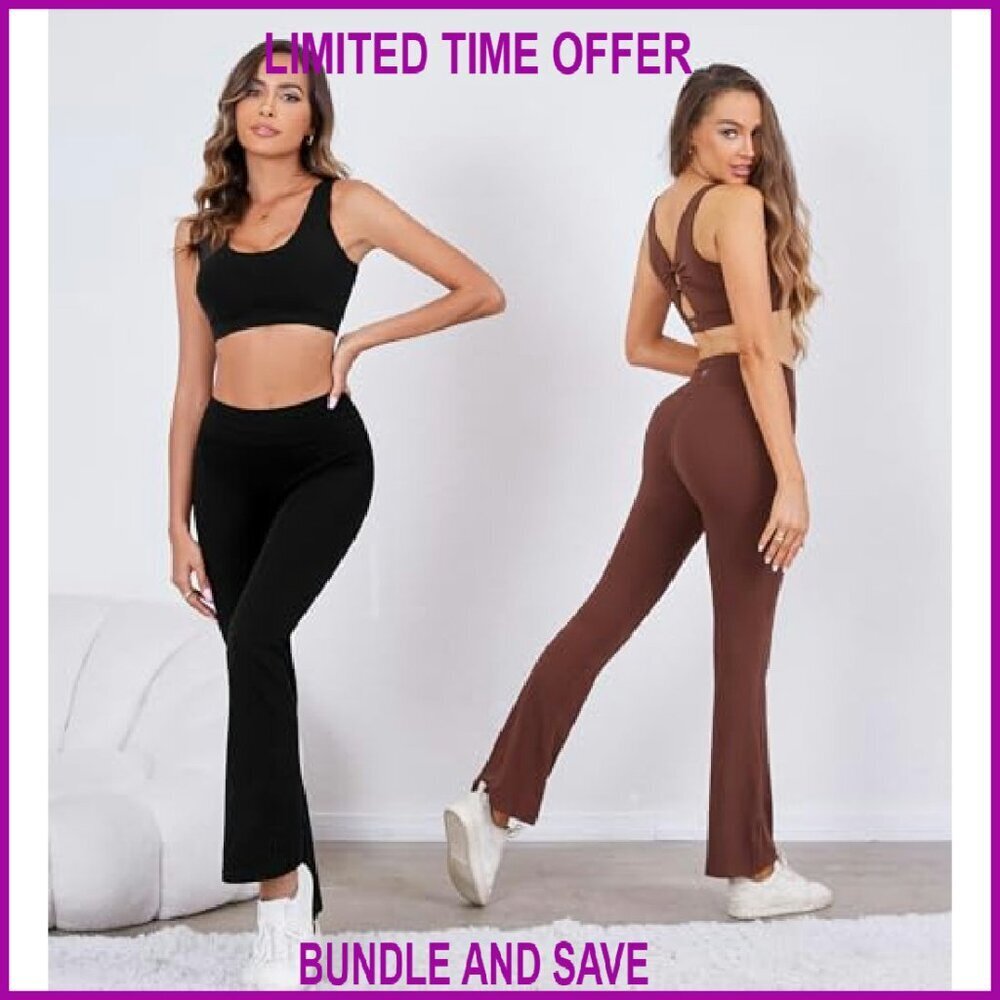 High-Waisted Flare Leggings Tummy Control Yoga Pants 80% Nylon 20% Spandex - Picture 4 of 8